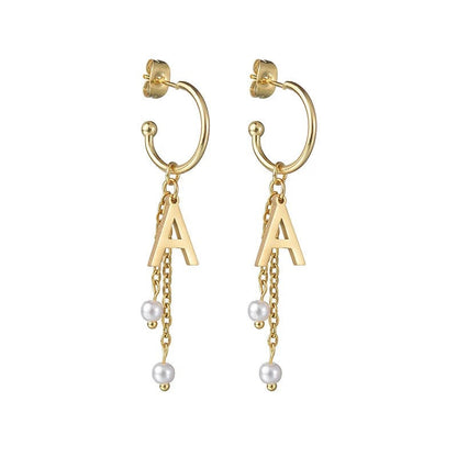Initial Pearl Chain Drop Earrings