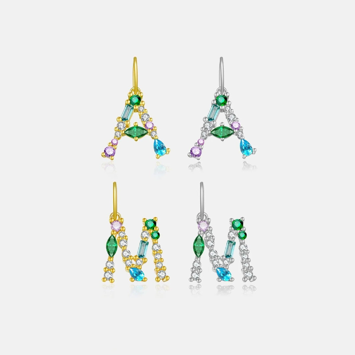 Multicolor Crystal Initial Drop Earrings
