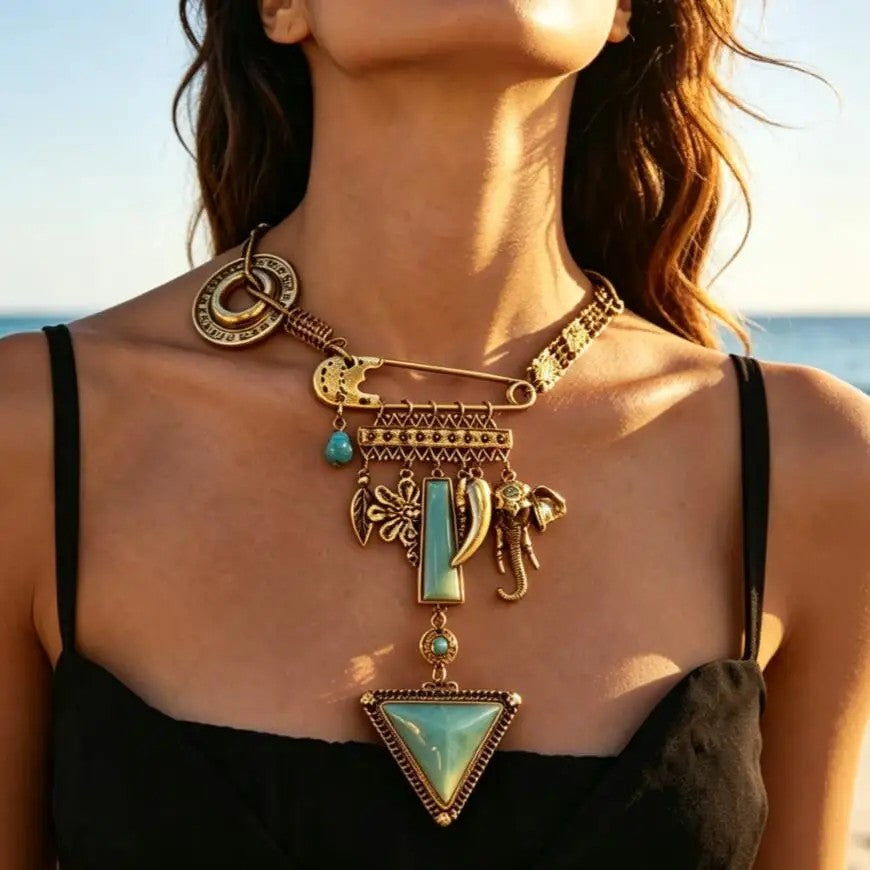 Turquoise Elephant Statement Necklace