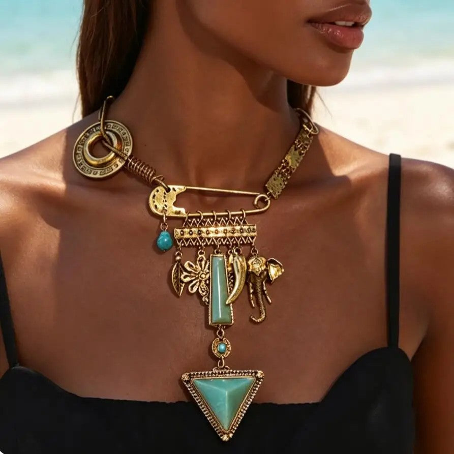 Turquoise Elephant Statement Necklace