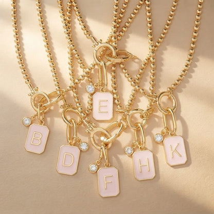 Pink Initial Charm Necklace