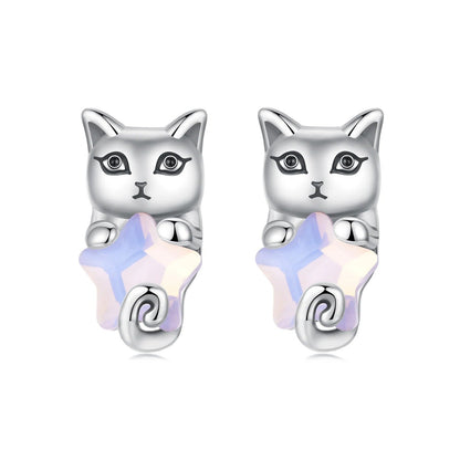 Iridescent Star Cat Stud Earrings