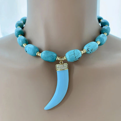 Turquoise Bead Triple Horn Necklace