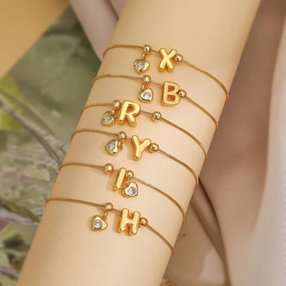 Zircon Heart Initial Box Chain Bracelet