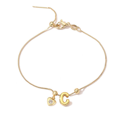 Zircon Heart Initial Box Chain Bracelet