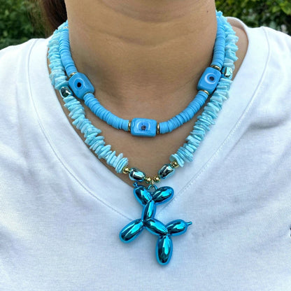 Blue Balloon Dog Necklace