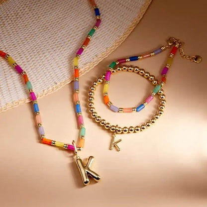 Colorful Cylinder Initial Bracelet