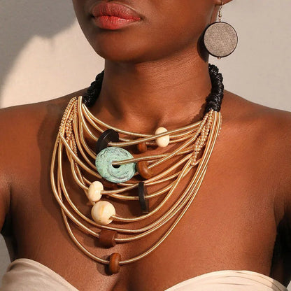 Layered Geometric Wood Necklace
