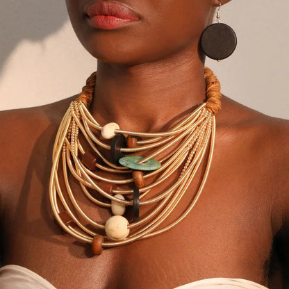 Layered Geometric Wood Necklace