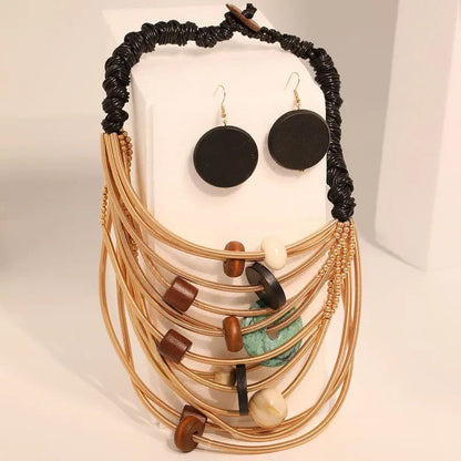 Layered Geometric Wood Necklace