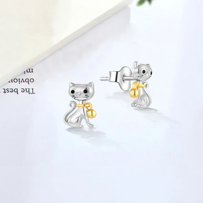 Two-Tone Cat with Bell Stud Earrings