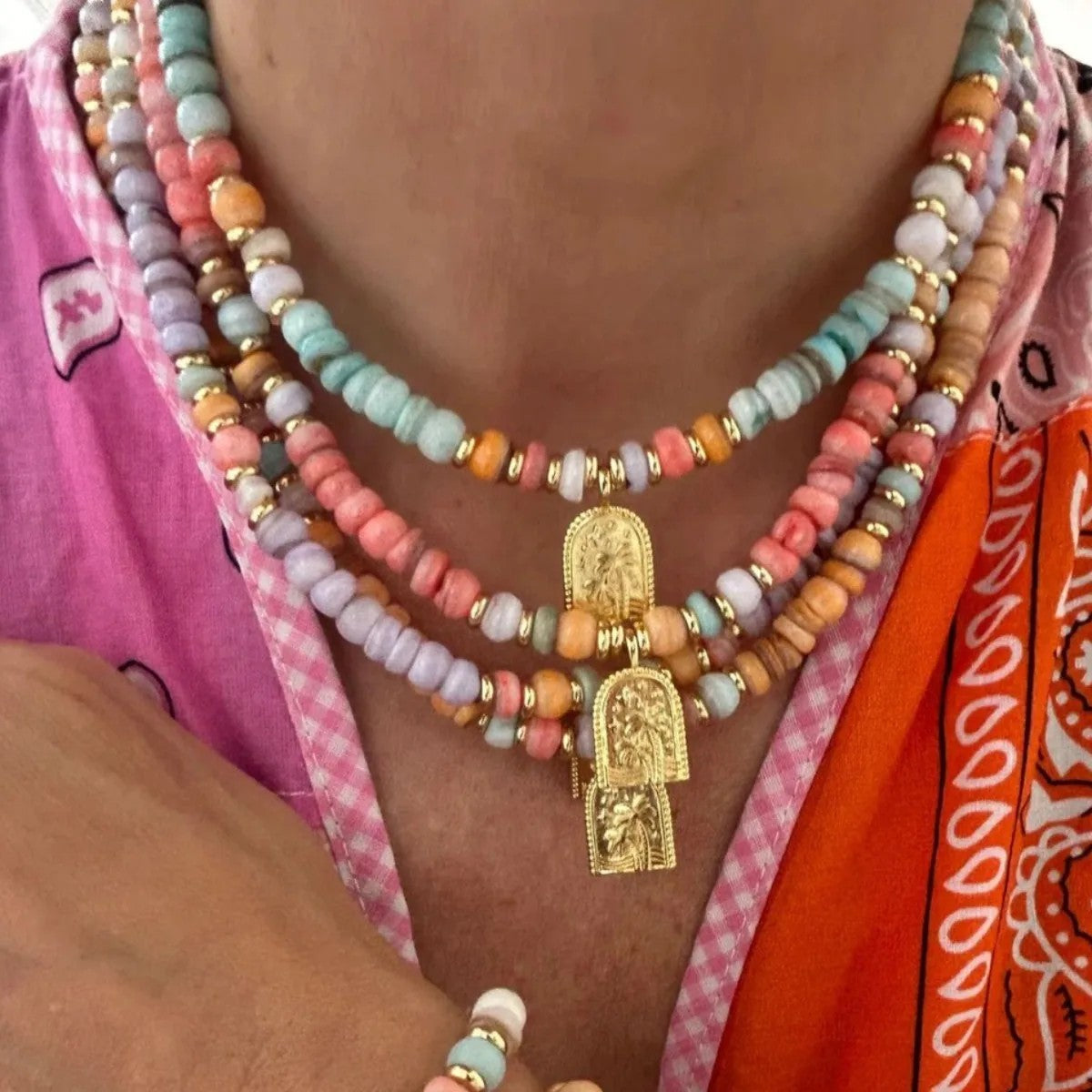 Multicolor Beaded Religious Pendant Necklace