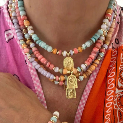 Multicolor Beaded Religious Pendant Necklace