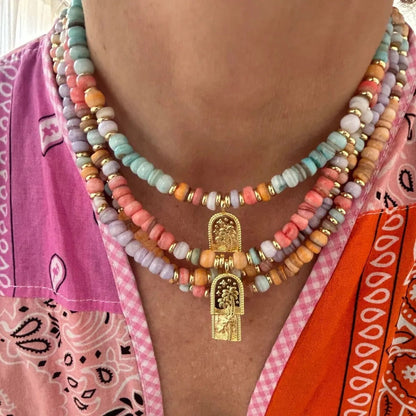 Multicolor Beaded Religious Pendant Necklace
