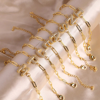 Crystal Initial Paperclip Bracelet