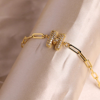 Crystal Initial Paperclip Bracelet