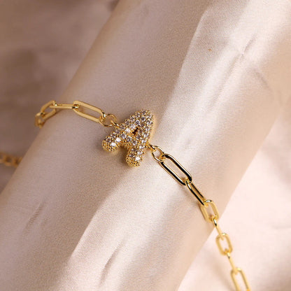 Crystal Initial Paperclip Bracelet