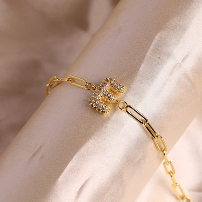 Crystal Initial Paperclip Bracelet