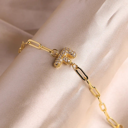 Crystal Initial Paperclip Bracelet