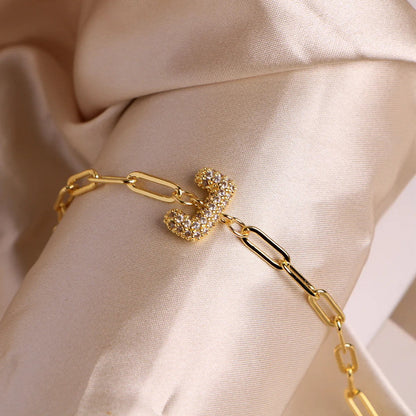 Crystal Initial Paperclip Bracelet
