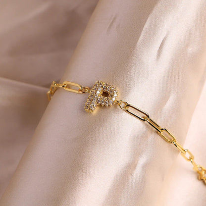 Crystal Initial Paperclip Bracelet
