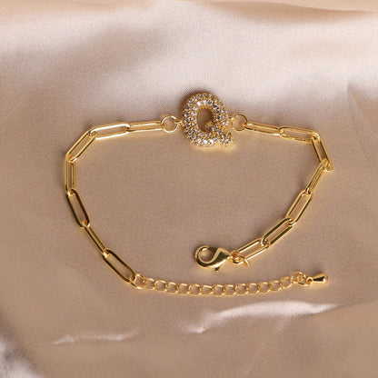 Crystal Initial Paperclip Bracelet