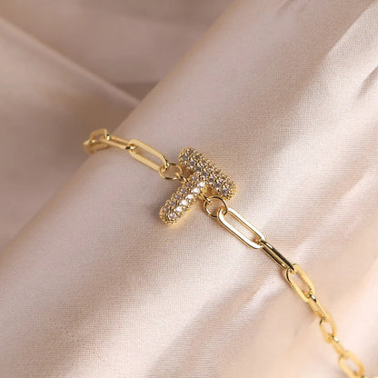 Crystal Initial Paperclip Bracelet
