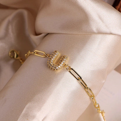 Crystal Initial Paperclip Bracelet