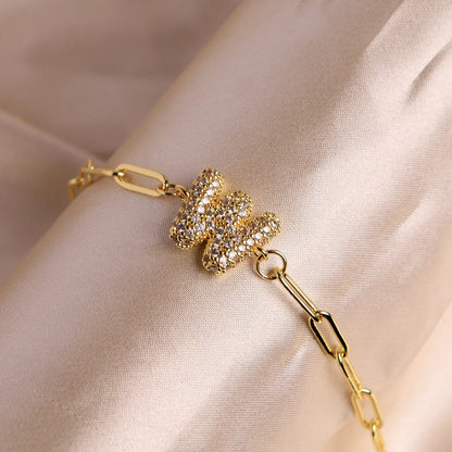 Crystal Initial Paperclip Bracelet