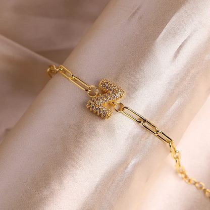 Crystal Initial Paperclip Bracelet