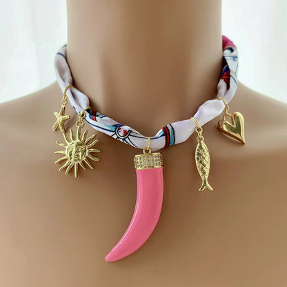 Pink Horn Scarf Choker Necklace