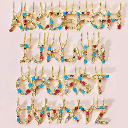 Multicolor Crystal Initial Necklace