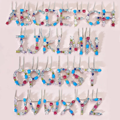 Multicolor Crystal Initial Necklace