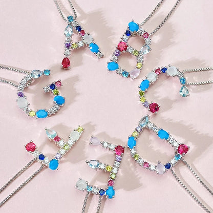 Multicolor Crystal Initial Necklace
