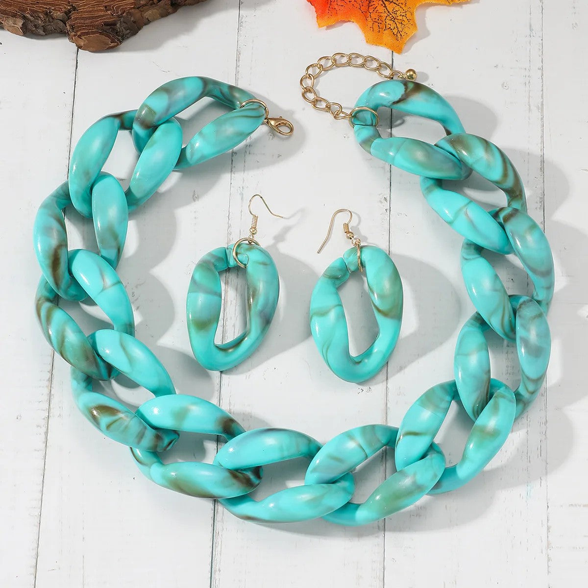 Turquoise Chunky Chain Necklace Set