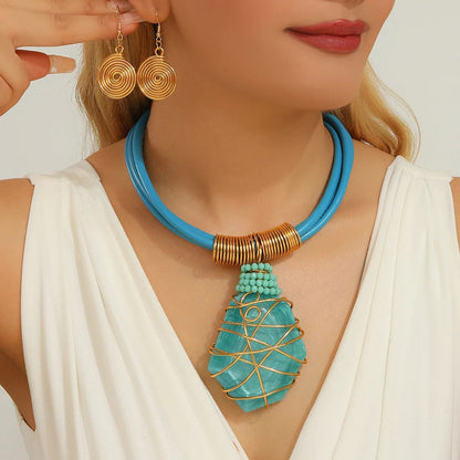 Turquoise Wire Wrap Pendant Necklace Set