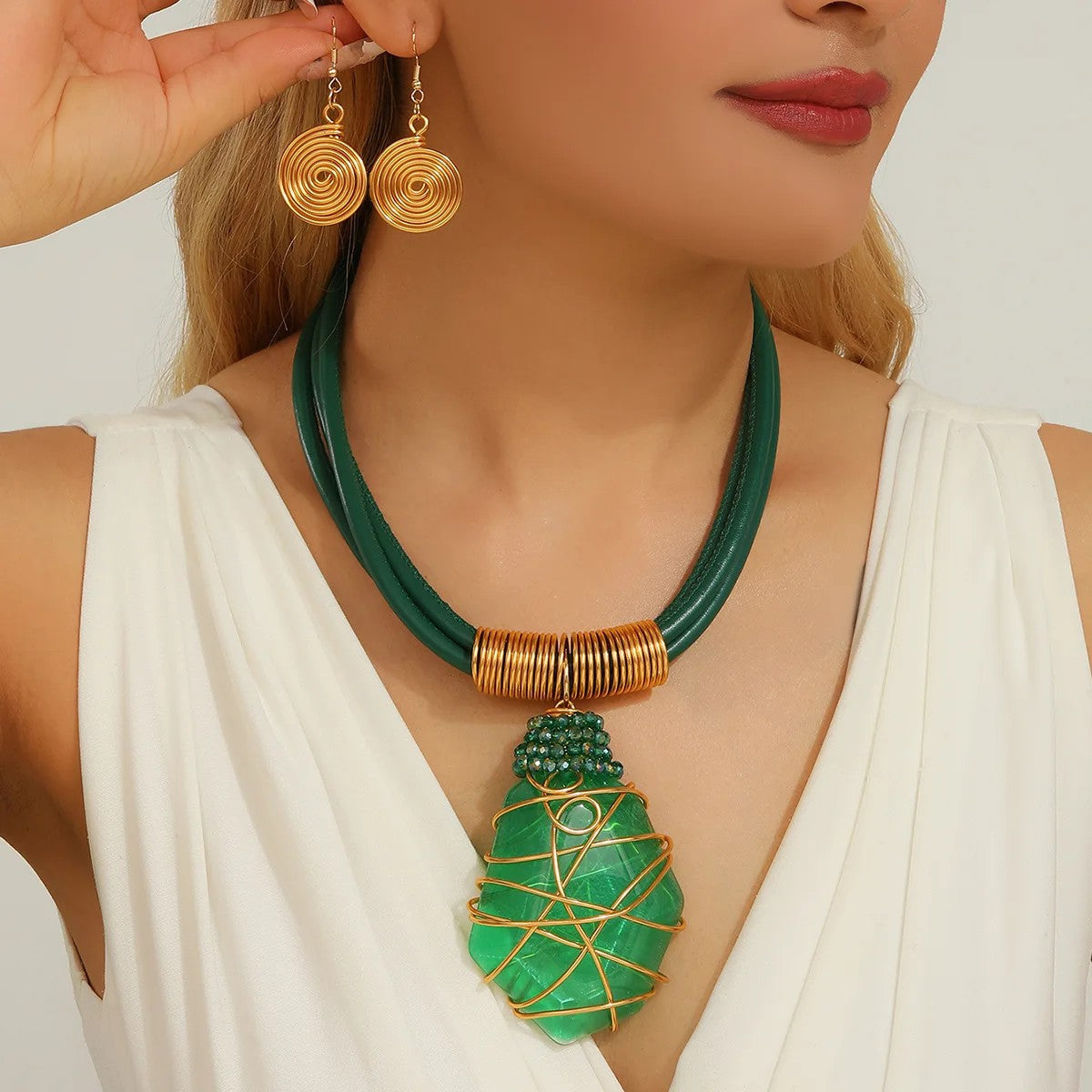 Turquoise Wire Wrap Pendant Necklace Set