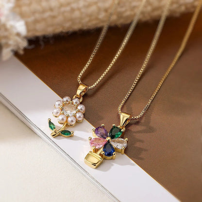Floral Zircon Pendant Necklace