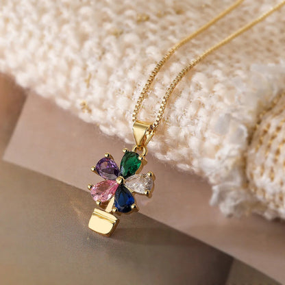 Floral Zircon Pendant Necklace