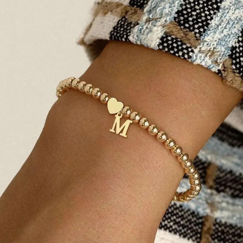 Heart & Initial Bead Bracelet