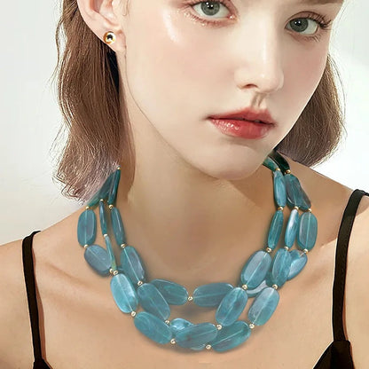 Blue Oval Bead Necklace