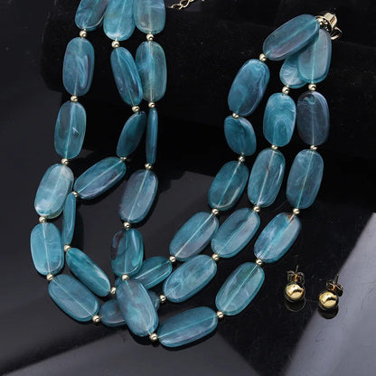 Blue Oval Bead Necklace