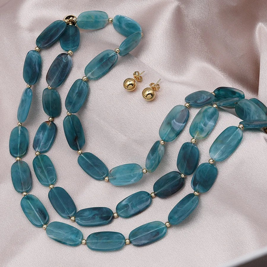 Blue Oval Bead Necklace