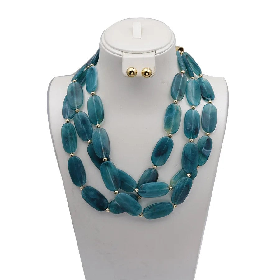 Blue Oval Bead Necklace