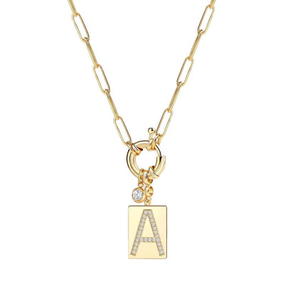 Crystal Initial Link Chain Necklace