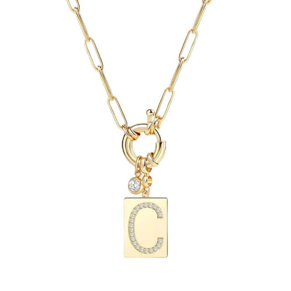 Crystal Initial Link Chain Necklace