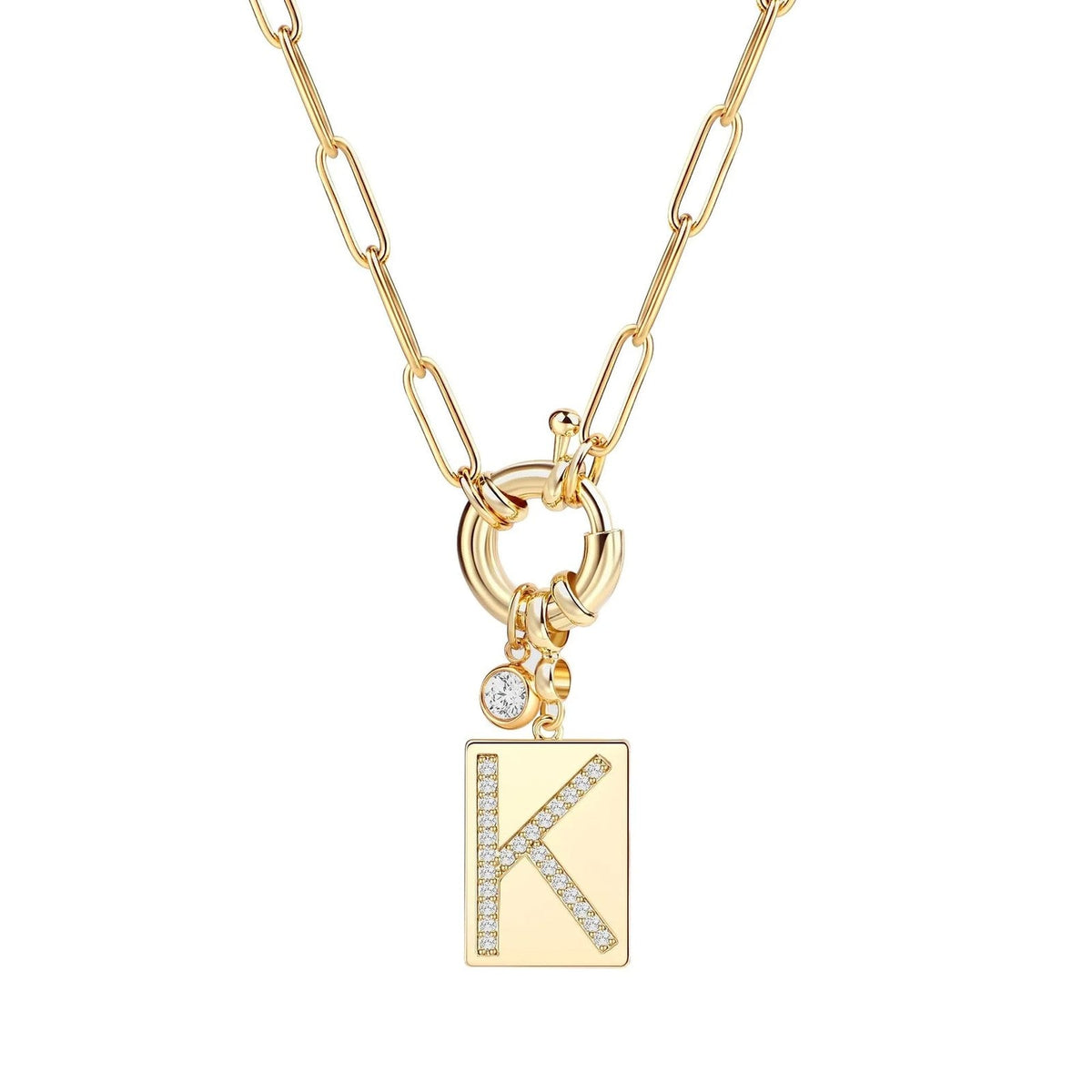 Crystal Initial Link Chain Necklace