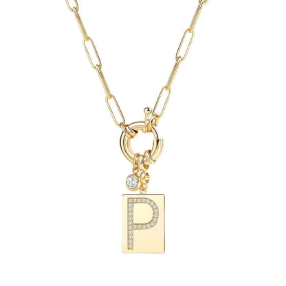 Crystal Initial Link Chain Necklace