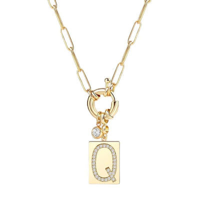 Crystal Initial Link Chain Necklace