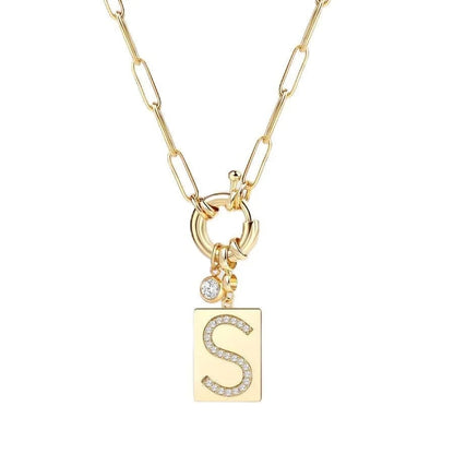 Crystal Initial Link Chain Necklace